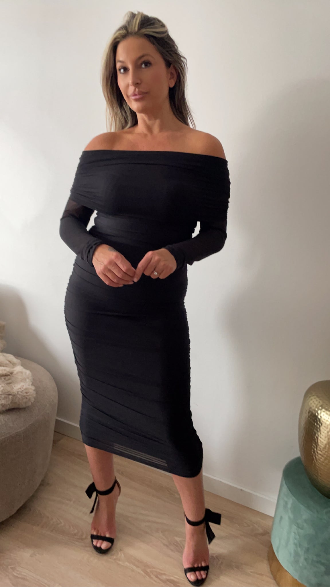 Gedrapeerde bodycon jurk zwart