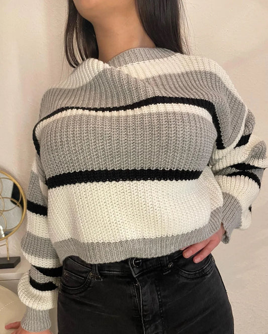Cropped Pullover - Grijs/wit